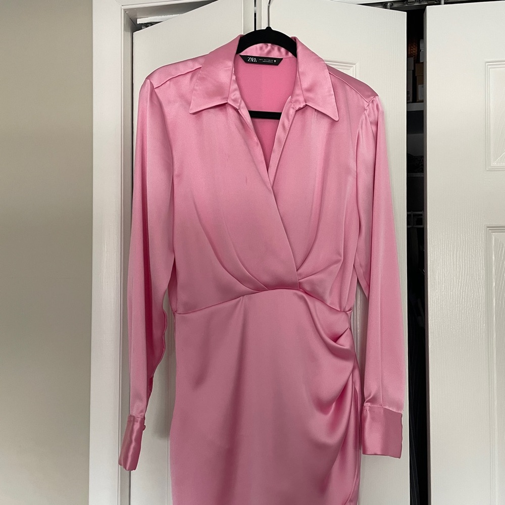 Zara Pink Satin Mini Dress small 2950/331